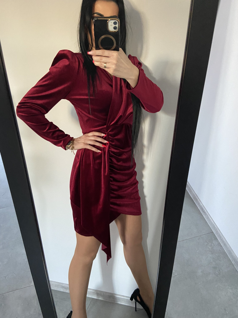 Sukienka 0134 welur z połyskiem i marszczeniem