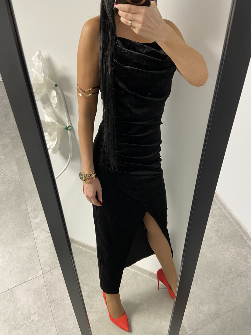 Sukienka 0138 maxi, połyskująca, lejący dekolt