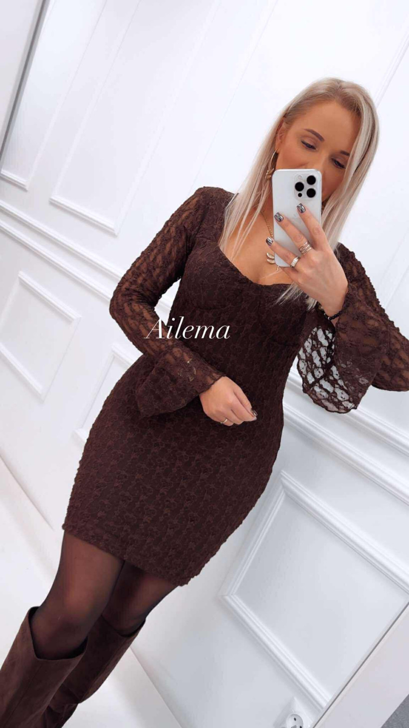 Sukienka koronkowa z rozszerzanymi rękawami kk1302 usztywniany dekolt