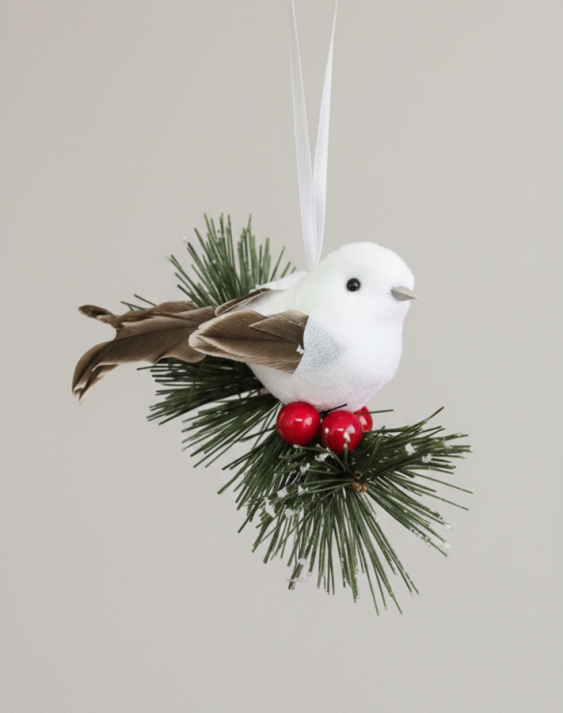Dekoracja świąteczna – Biały ptaszek na gałązce 12 cm