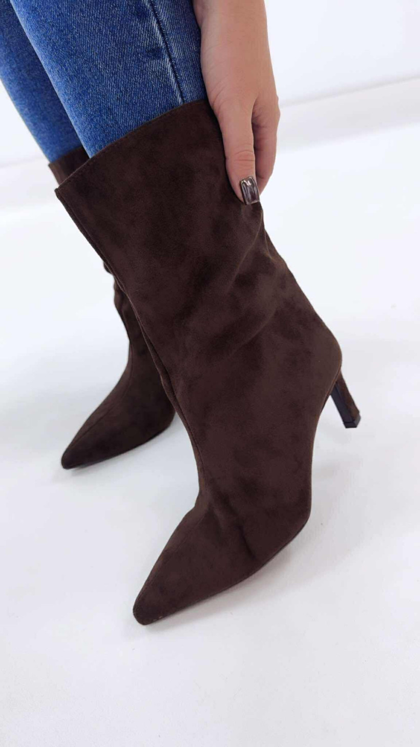 Buty SIWIECKI kozaczki na obcasie RB169P zamszowe ze szpiczastym noskiem