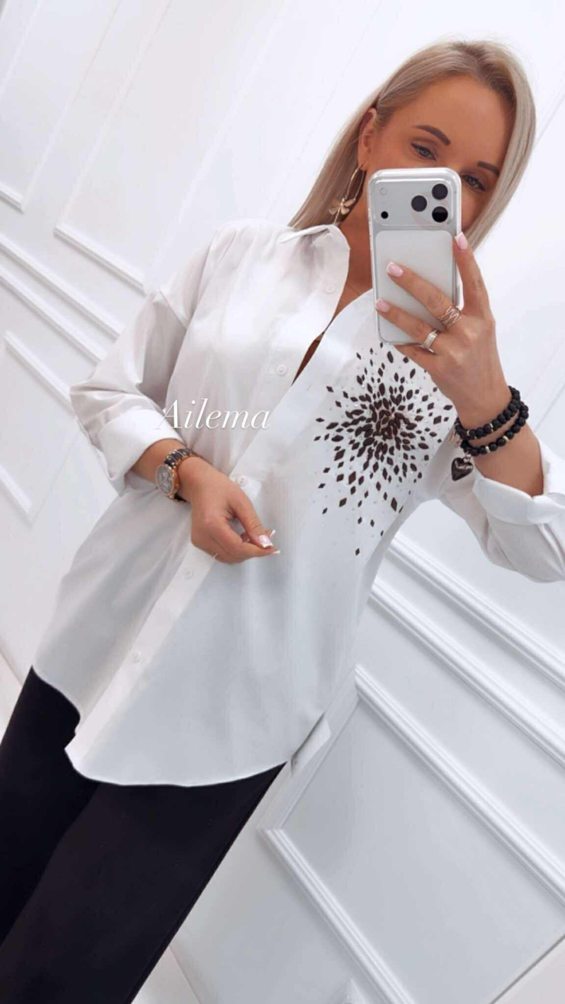 Koszula Manilla kk1308 na guziki z haftowanym kwiatem