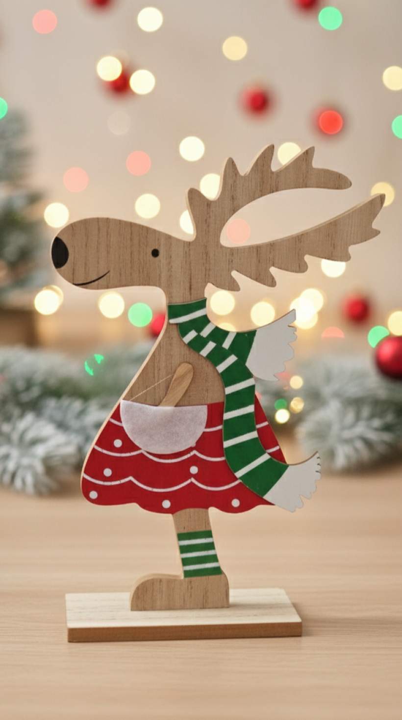 Renifer Lady drewniany stojący 25cm