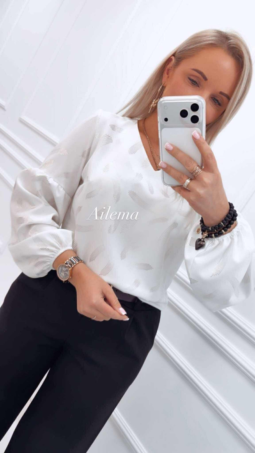 Koszula Ailema Madex kk1310 biała w białe wzorki z kropeczkami 