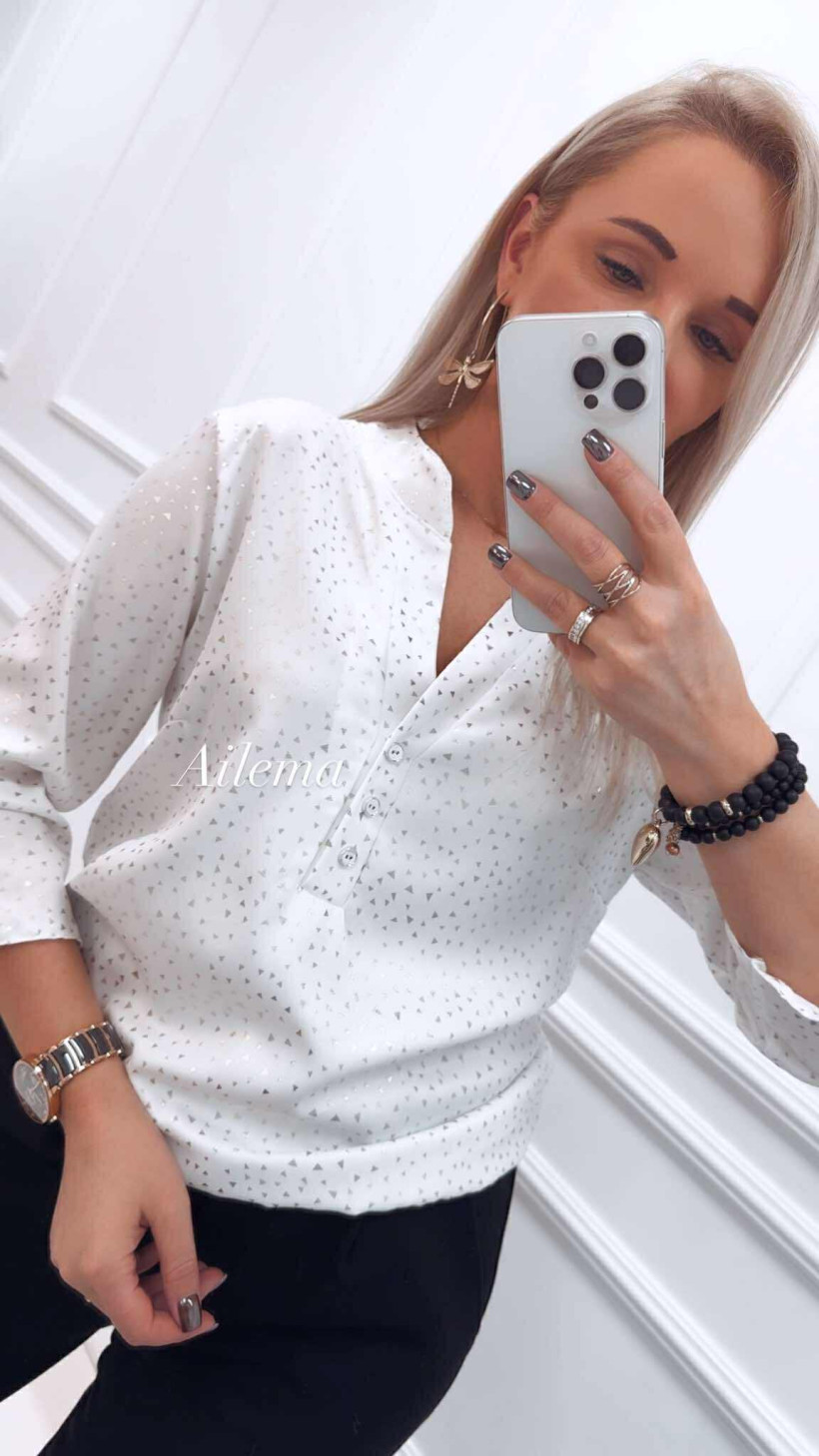 Koszula na stójce z guziczkami na dekolcie  kk1316 zdobione złotymi trójkątami 