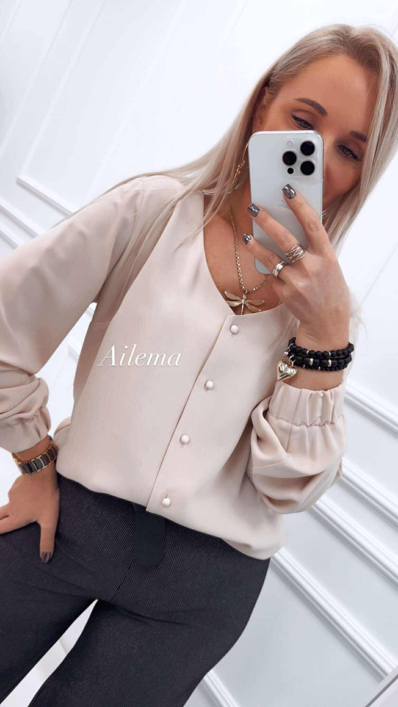 Koszula Borowiecki ozdobne guziki kk1318 dekolt V