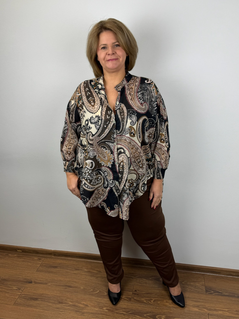 Italia nr 6 - Koszula na stójce wzorowana - 2579 - czekolada