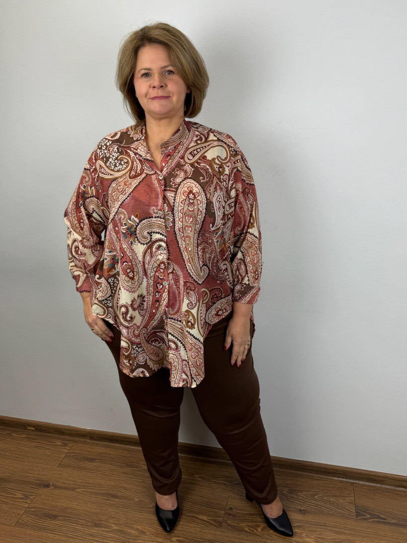 Italia nr 6 - Koszula na stójce wzorowana - 2579 - bordo