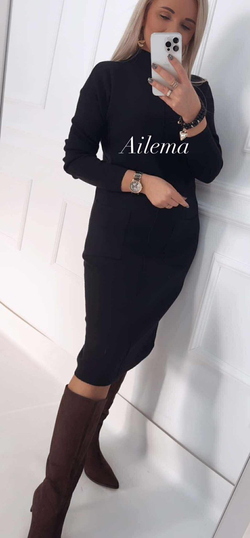 Sukienka długa z kieszeniami 6124 Everyday z półgolfem