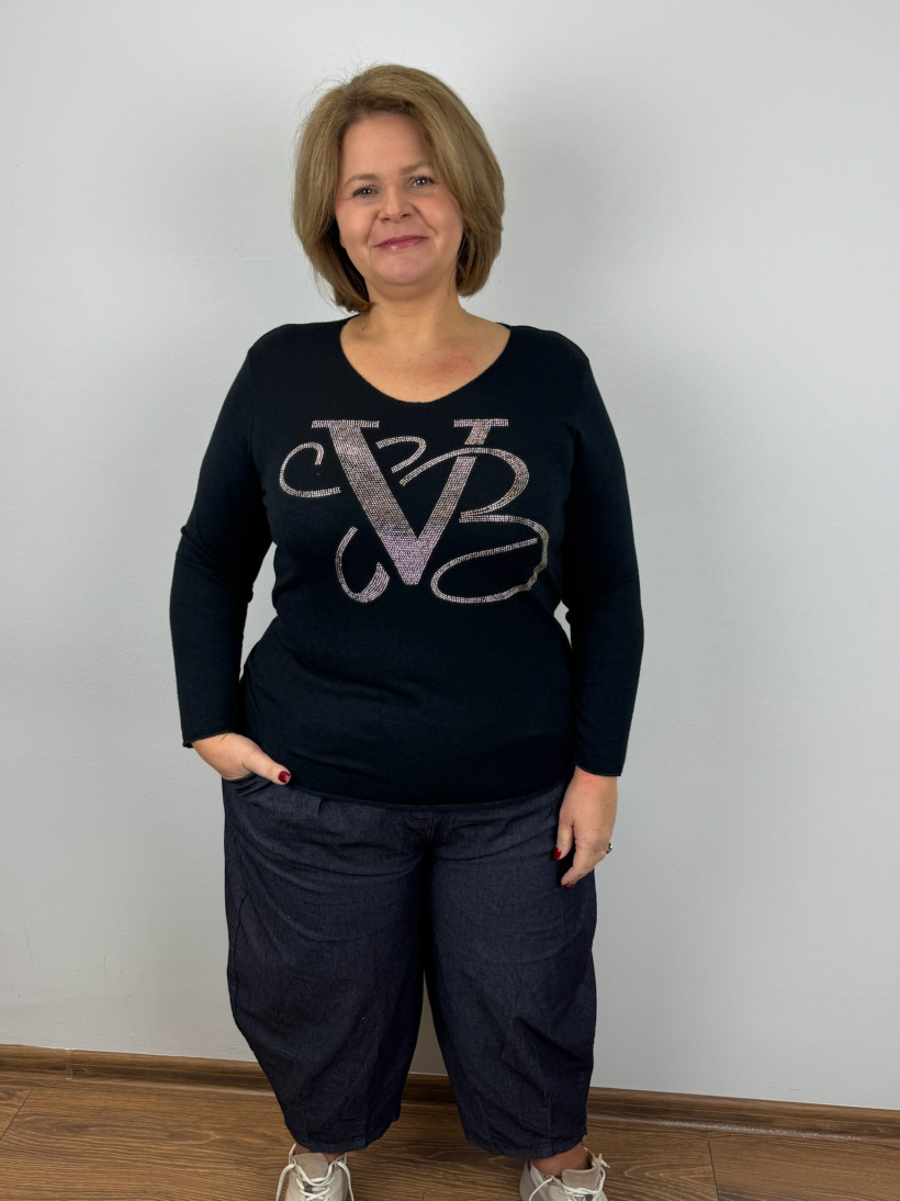 Itgalia nr 6 - Sweterek w serek, złoty napis V - 82375 - czarny