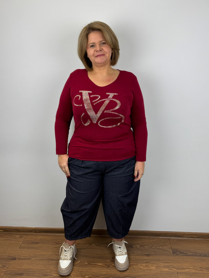 Itgalia nr 6 - Sweterek w serek, złoty napis V - 82375 - bordo