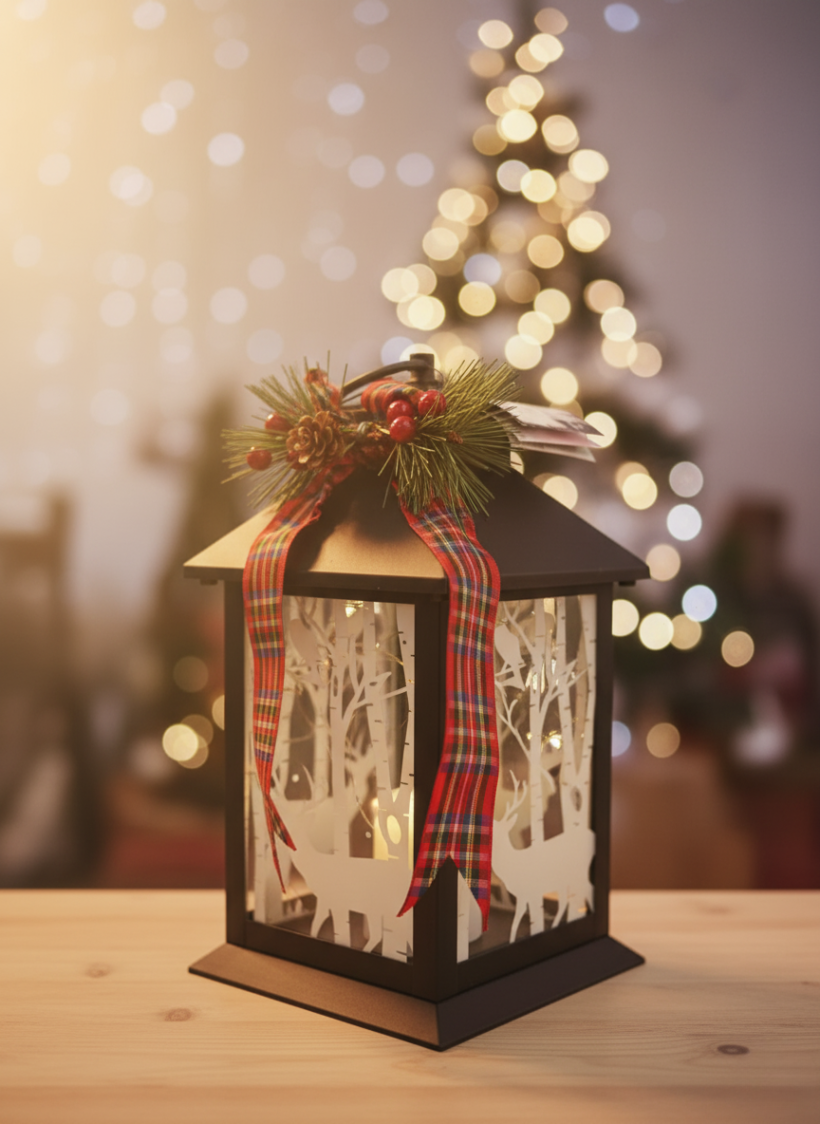 Latarenka Bożonarodzeniowa 15LED , czarna 14x14x25,5cm, 3xAAA (w zestawie),