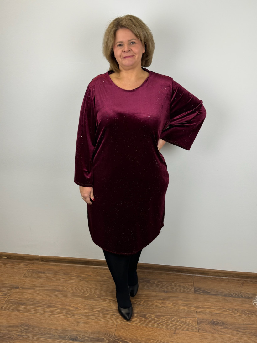 Italia nr 6 - Sukienka jednokolorowa z połyskiem, welurowa - 3985 - bordo