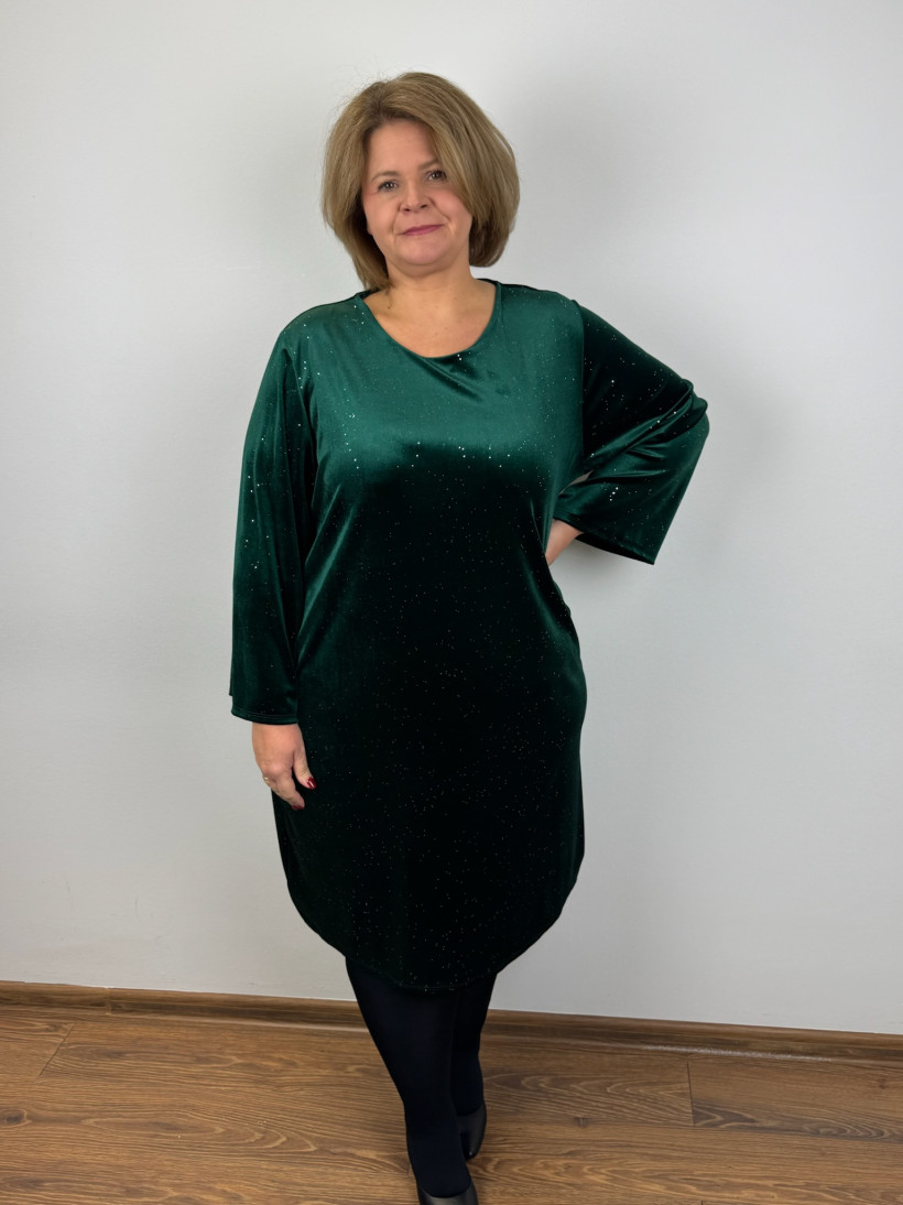 Italia nr 6 - Sukienka jednokolorowa z połyskiem, welurowa - 3985 - butelkowa zieleń