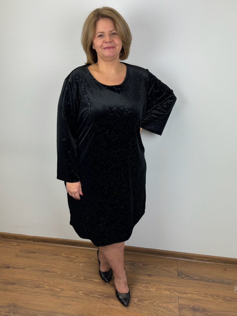 Italia nr 6 - Sukienka jednokolorowa z połyskiem, welurowa - 3985 - czarna
