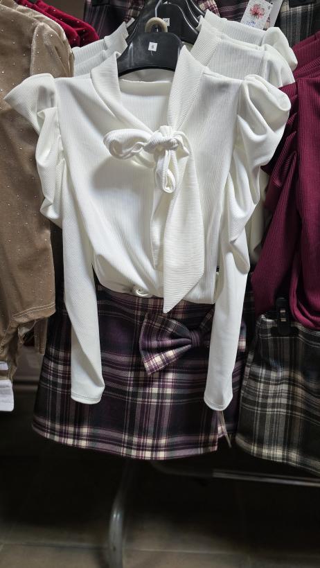 Bluzka prążek kokarda krem