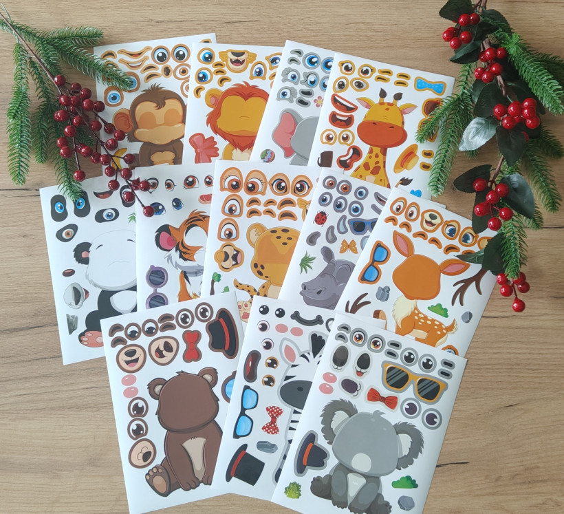 Naklejki do wyklejanka zwierzęta 12 arkuszy