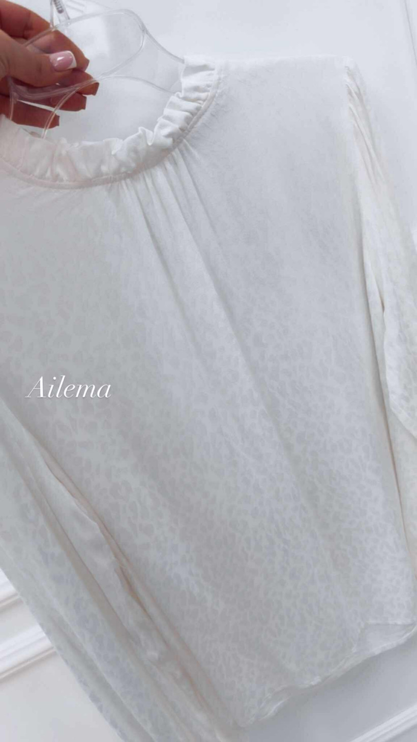 Koszula Borowiecki dekolt falbanka kk1336 wytłaczana panterka 