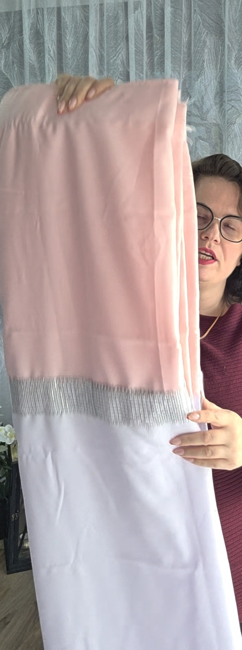 Komplet zasłon pudrowy białych 2x 150x150cm