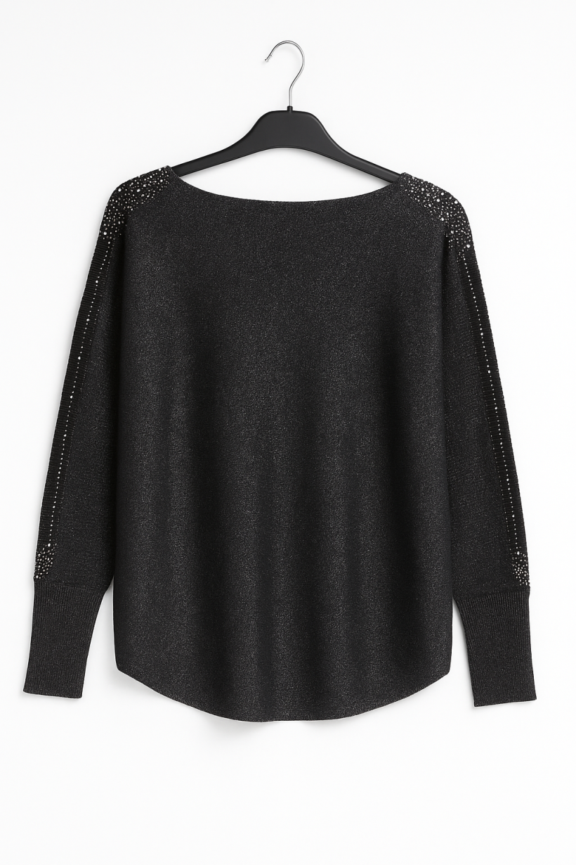 Sweter czarny ozdobny rękaw 1845