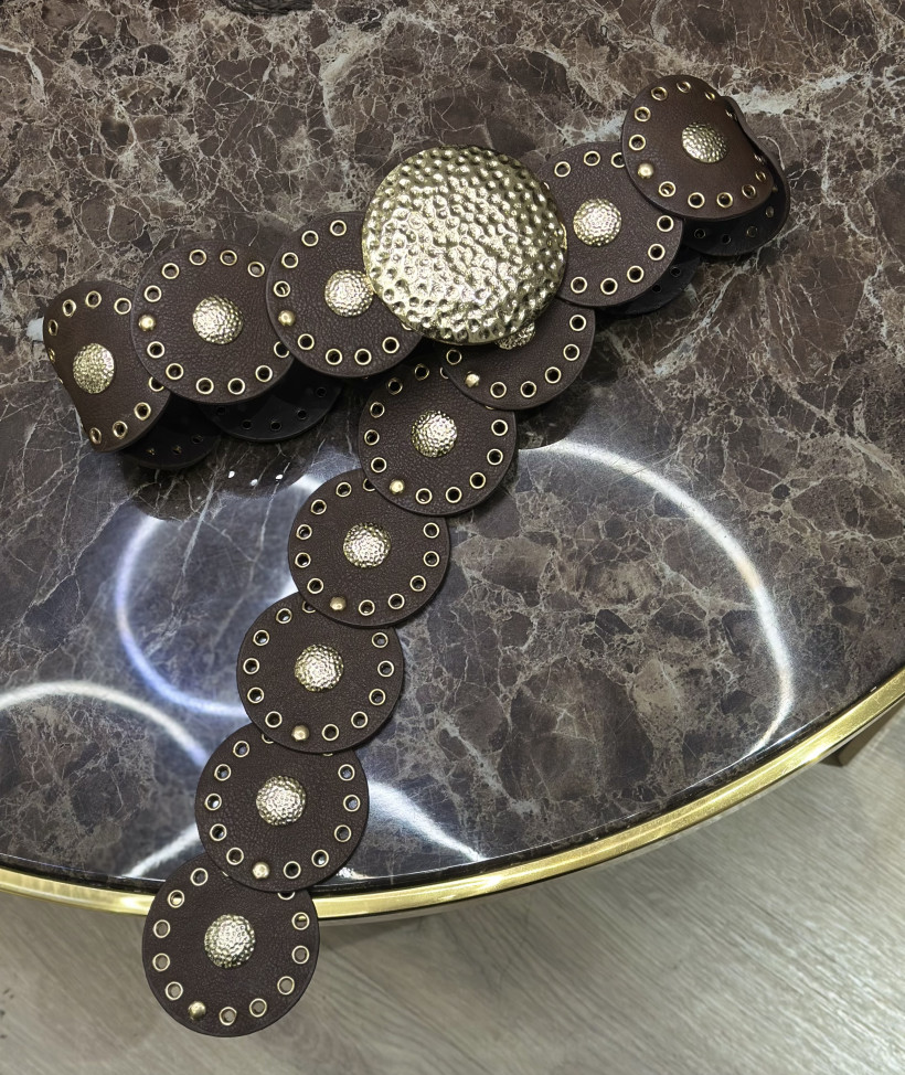 PASEK VINTAGE DZIURKOWANY BRĄZ