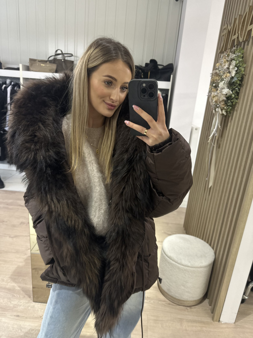 CH KURTKA PUCHOWA CZEKOLADA KAPTUR PREMIUM