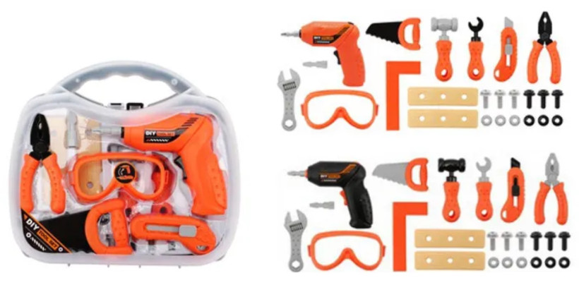 Narzędzia w walizce z wkrętarką i goglami