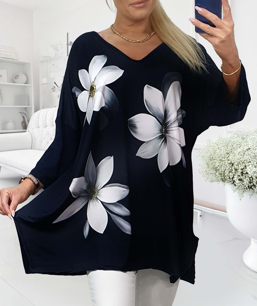 Tunika Plus Size BILLI BIAŁE KWIATY