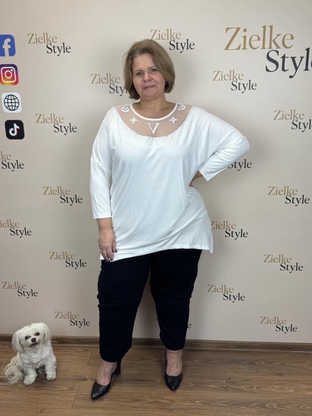 Italia nr 6 - Tunika jednokolorowa z rogami, dekold wykończony tiulem - och - 26524 - biała