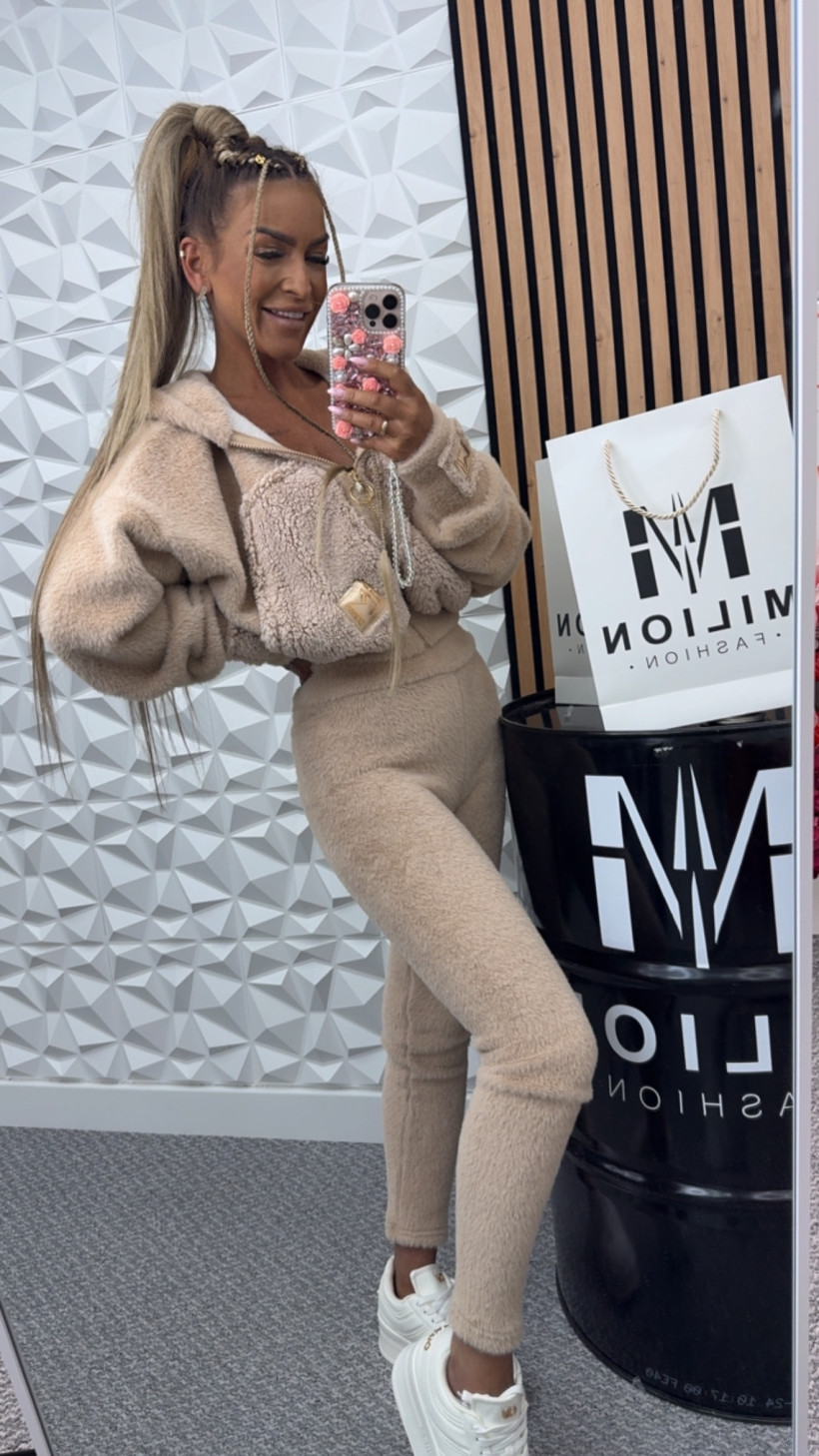 Komplet La Monne cały futerkowy beżowy