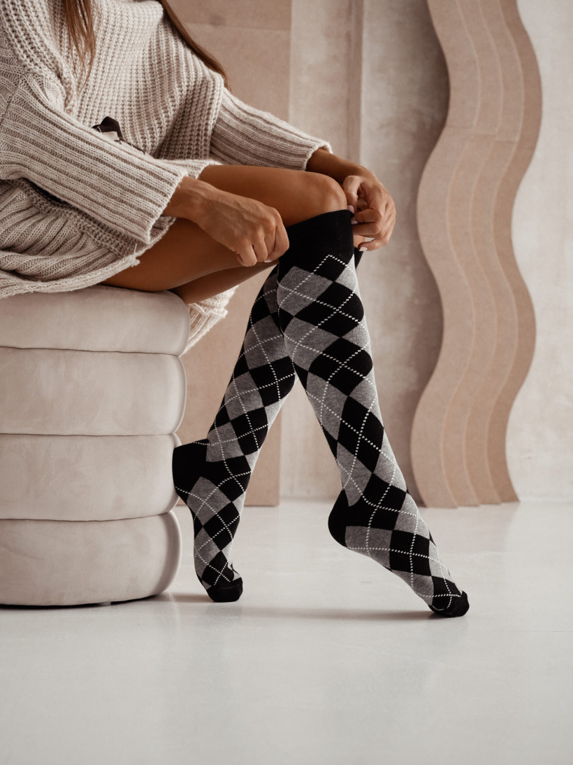 Podkolanówki damskie czarne w romby Vintage 37-41 MILENA