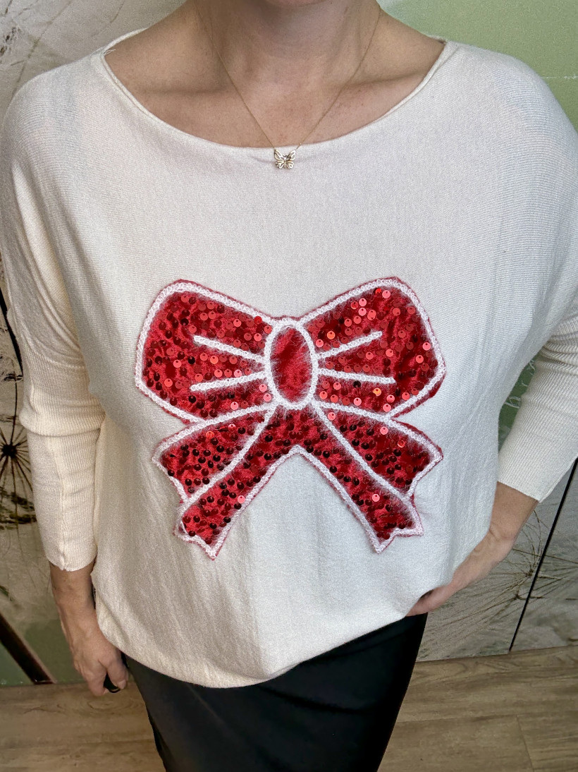 Sweterek świąteczny z kokardą Minouu