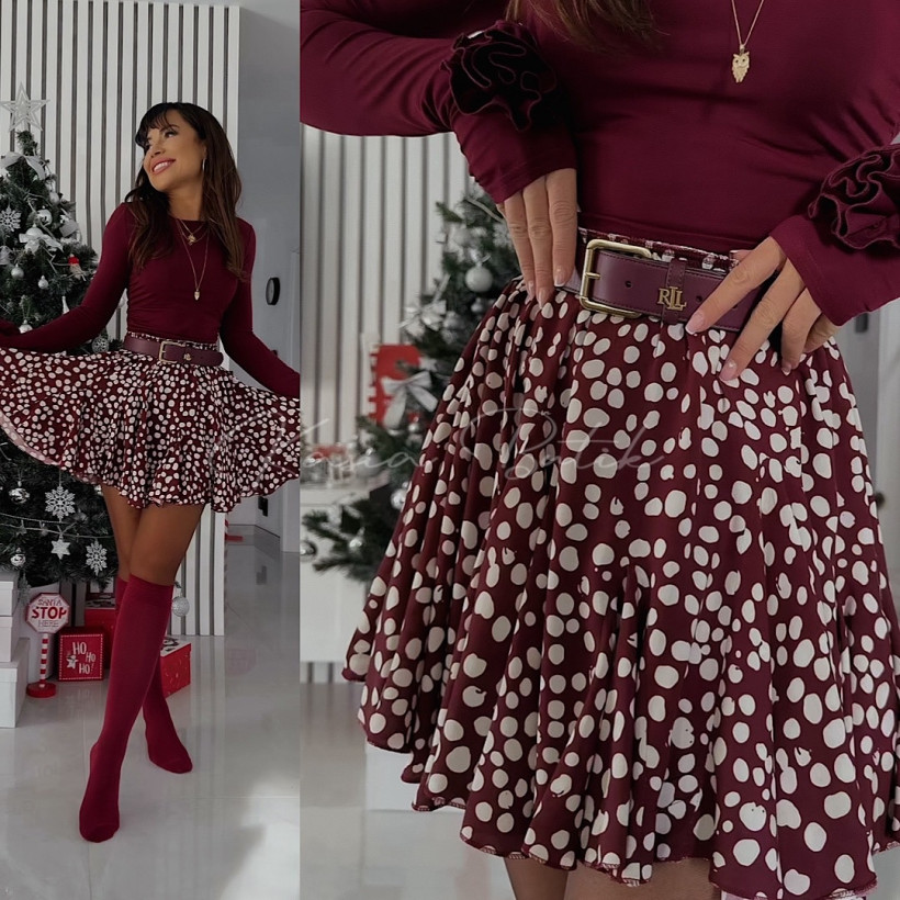 Spódniczka Wiskozowa Mini Sara Bordowo&Śmietankowa