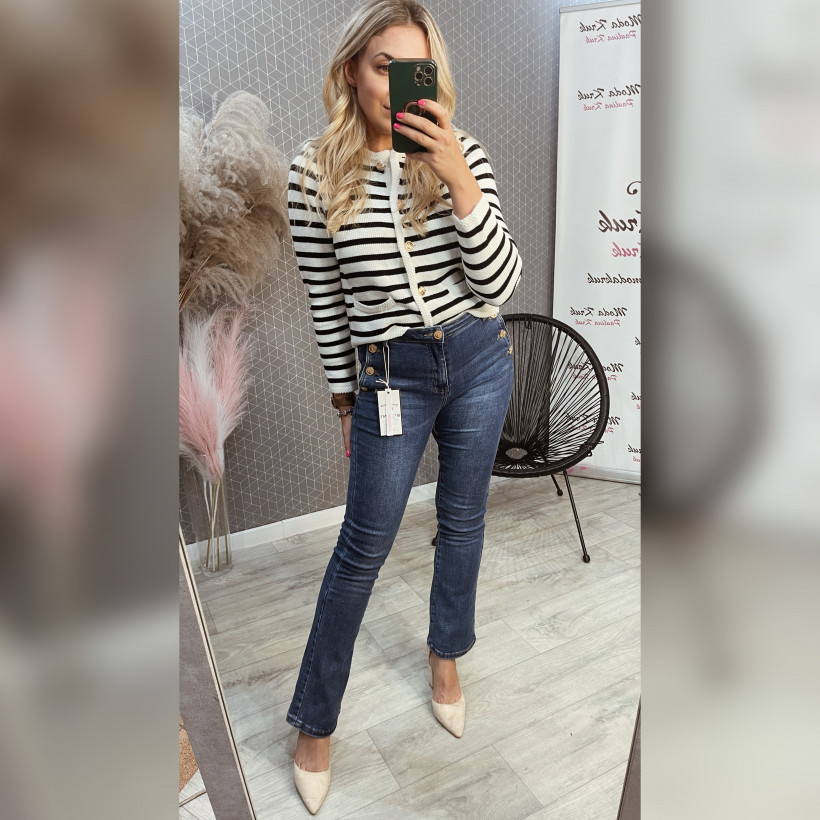 SPODNIE ZŁOTE GUZIKI DZWONY JEANS J1259-14