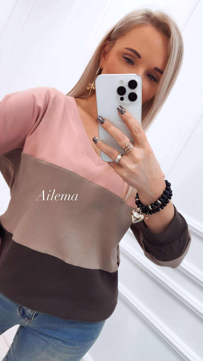 Bluzka prążek  Megi dekolt V B0478 w kolorowe pasy 