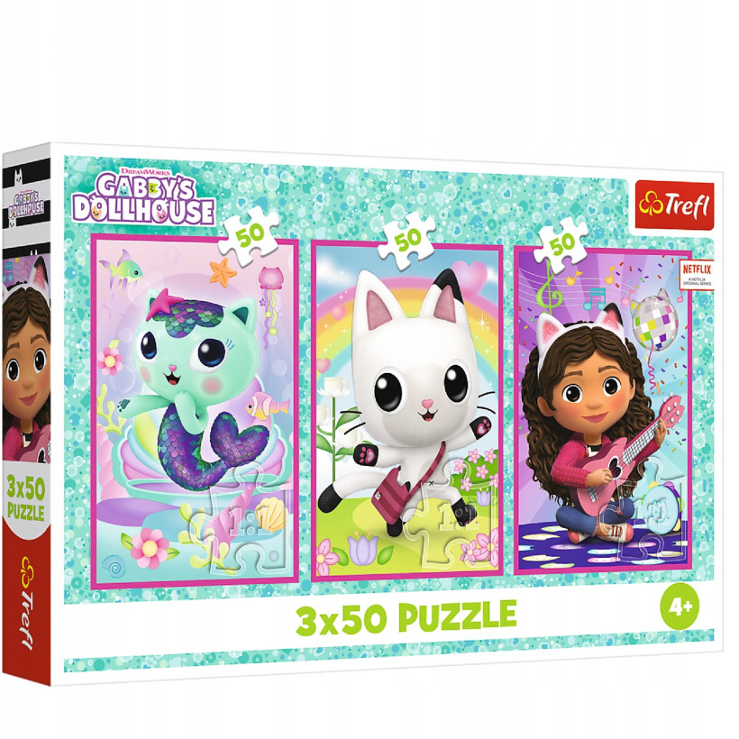 Puzzle Poznajcie Gabby i kotki 3x50 elementów