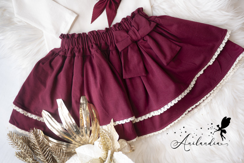 Spódniczka bordo z koronką ecru  Haydi 