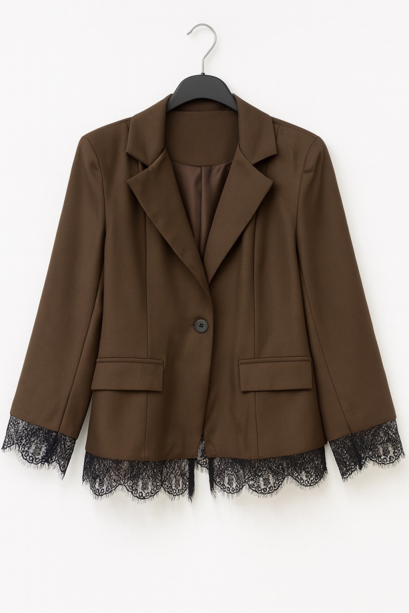 Marynarka koronka brąz