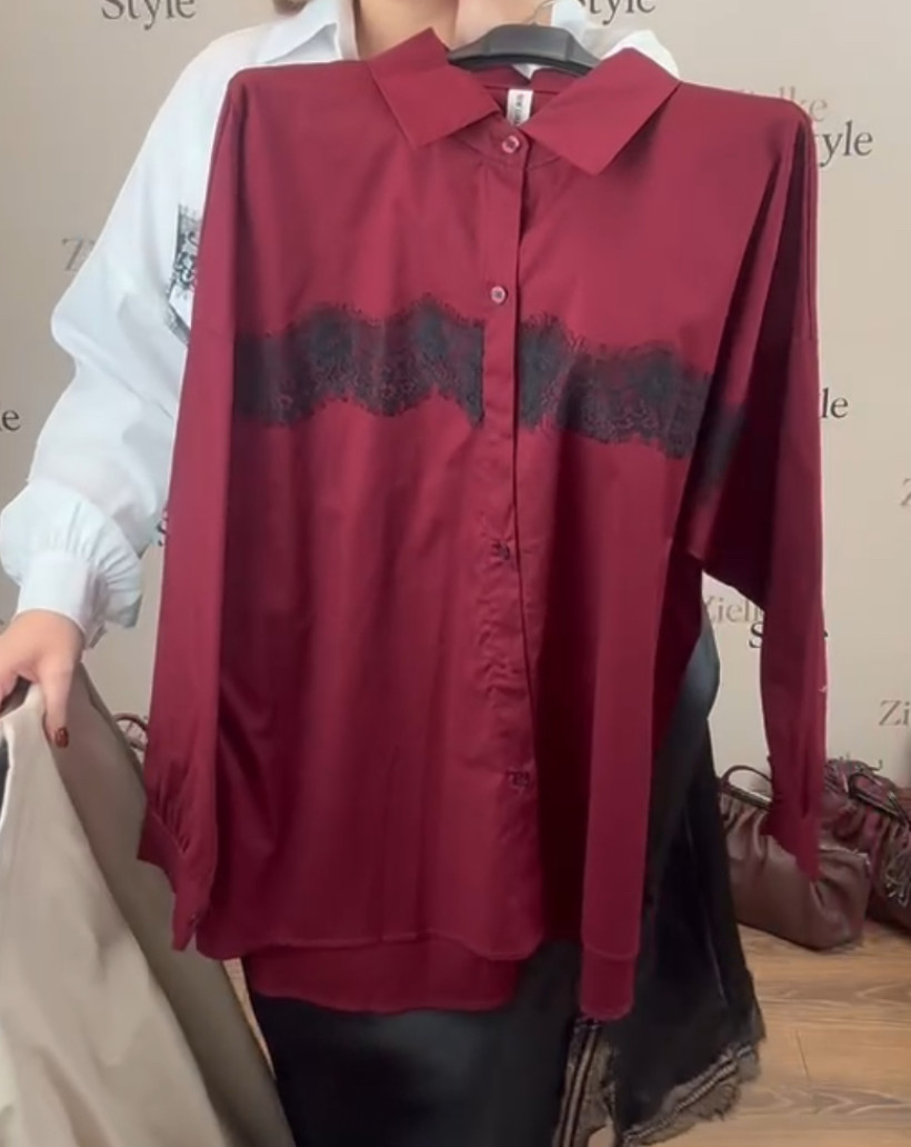 Italia nr 6 - Koszula jednokolorowa wstawka z koronki - 26791 - bordo