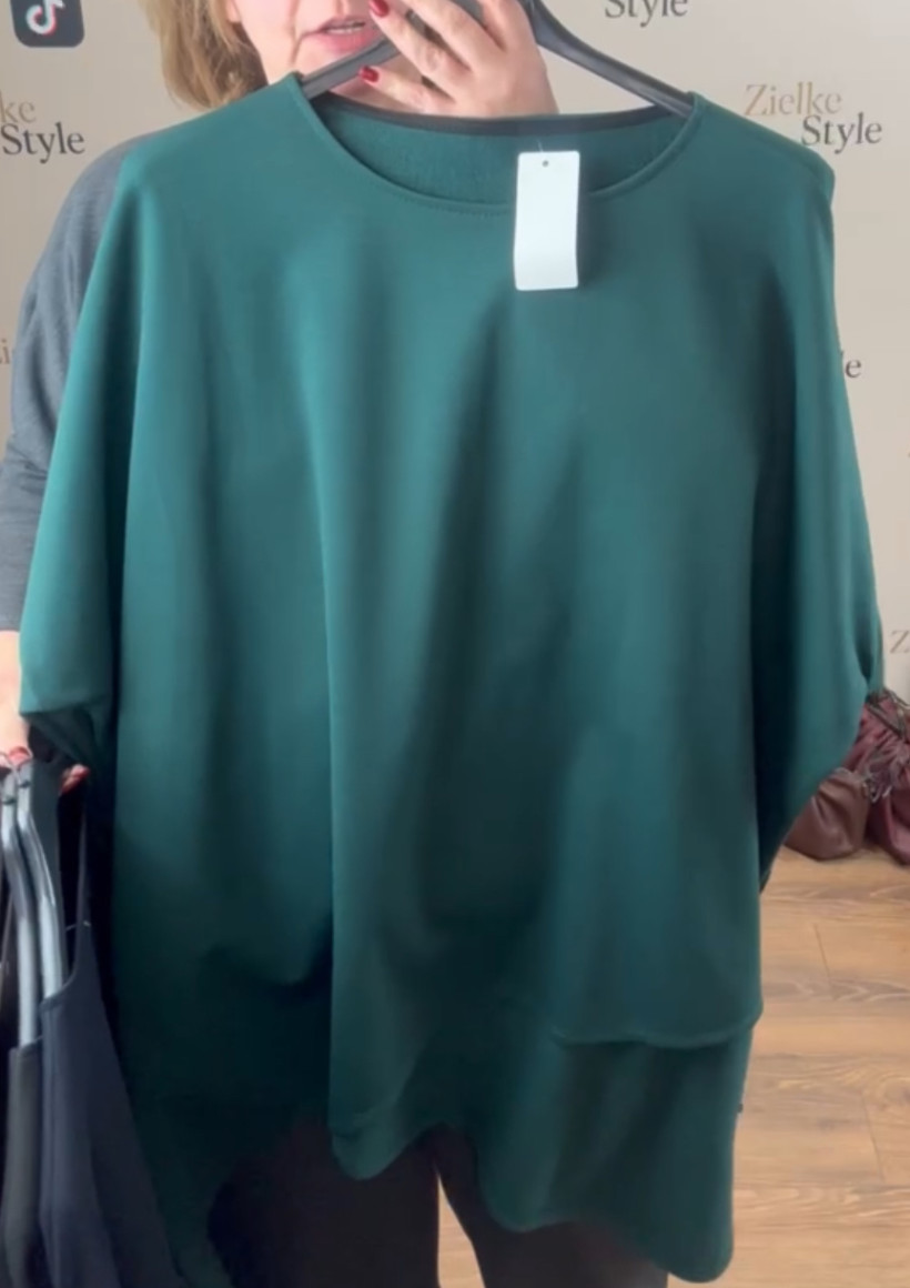 Italia nr 6 - Tunika z rogami jednokolorowa owersize - 1828 - butelkowa zieleń