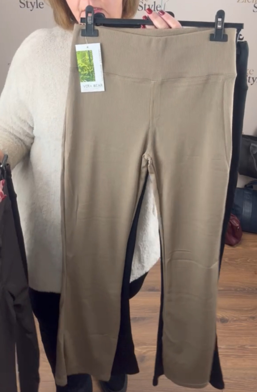 Leginsy prążek dzwony jednokolorowe, szeroki pas - 2xl/3xl - 1709 - karmel