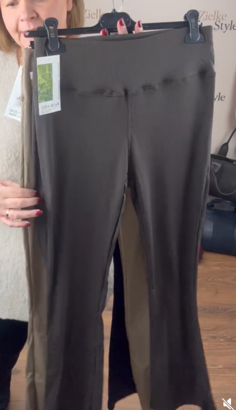 Leginsy prążek dzwony jednokolorowe, szeroki pas - 4xl/5xl - 1709 - czekolada