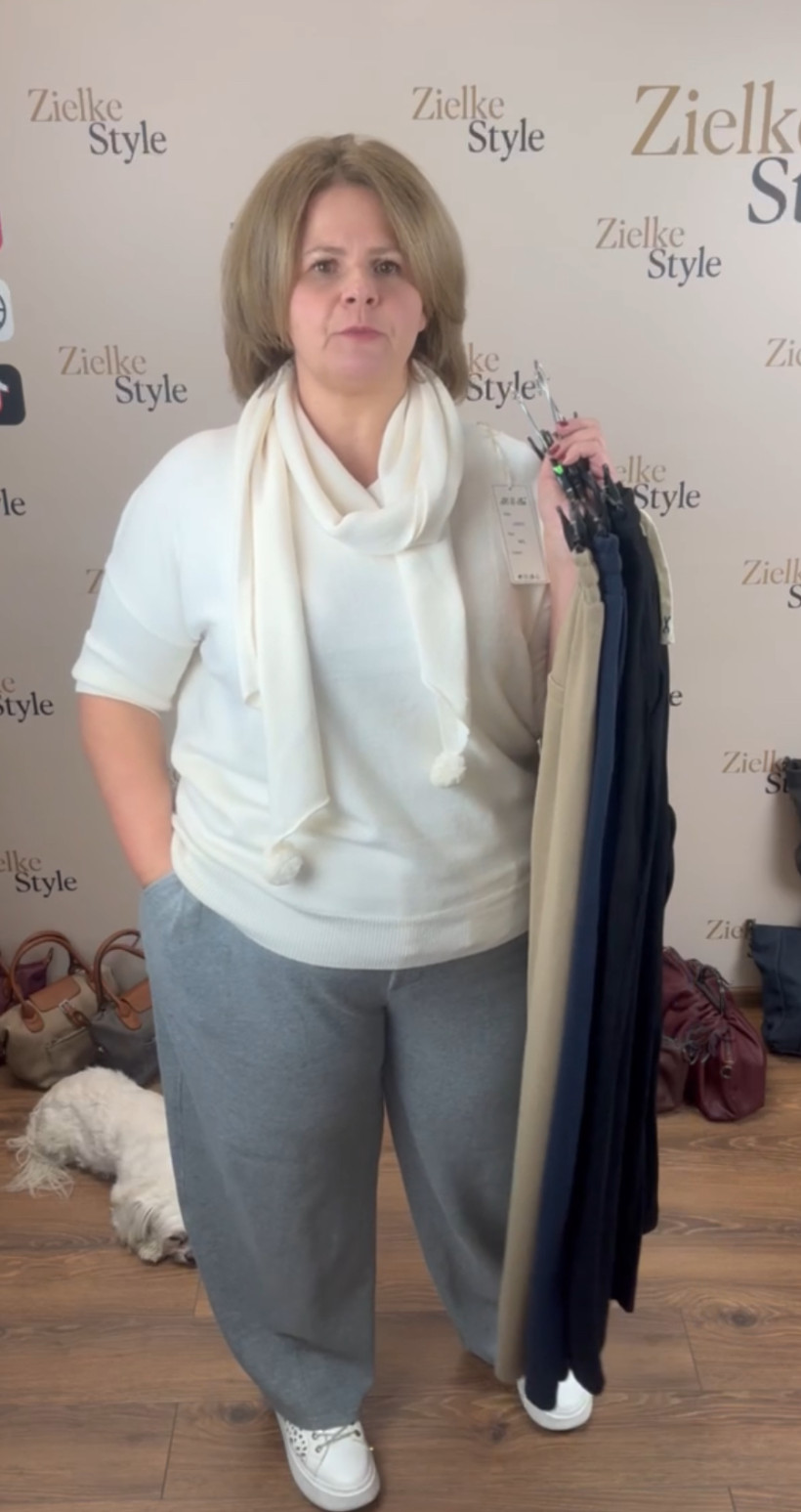 Spodnie na gumie prążek szeroka nogawka jednokolorowe -l/xl// xl/2xl - 20286 - popiel