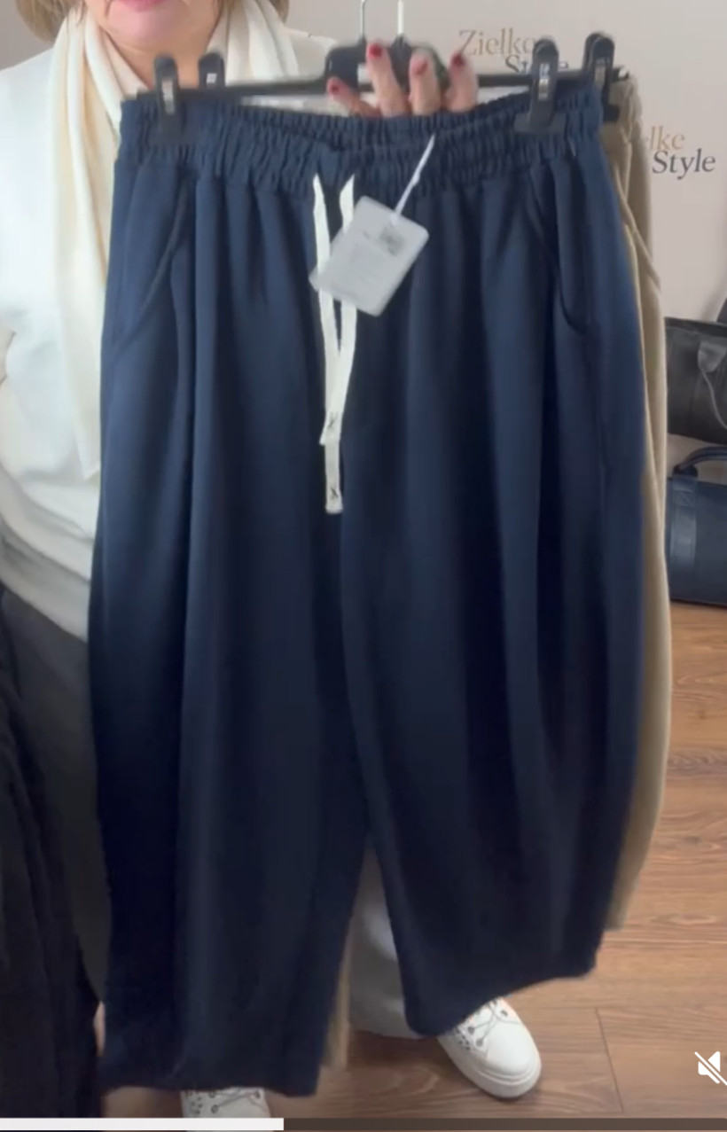 Spodnie na gumie prążek szeroka nogawka jednokolorowe -l/xl//  xl/2xl - 20286 - granat