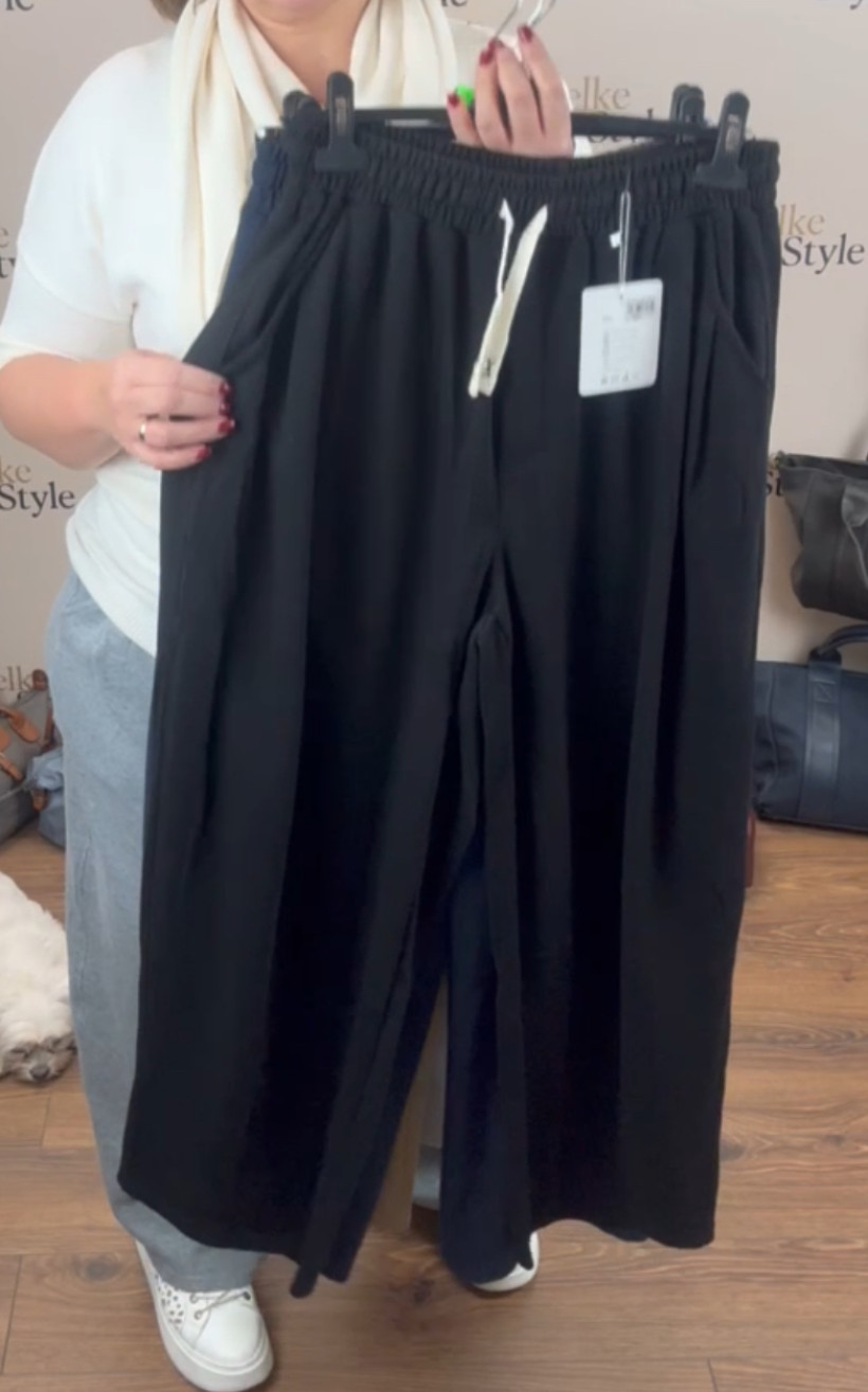 Spodnie na gumie prążek szeroka nogawka jednokolorowe -l/xl// xl/2xl - 20286 - czarny