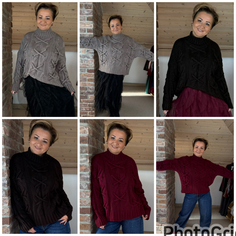 Sweterek warkocze sznurki