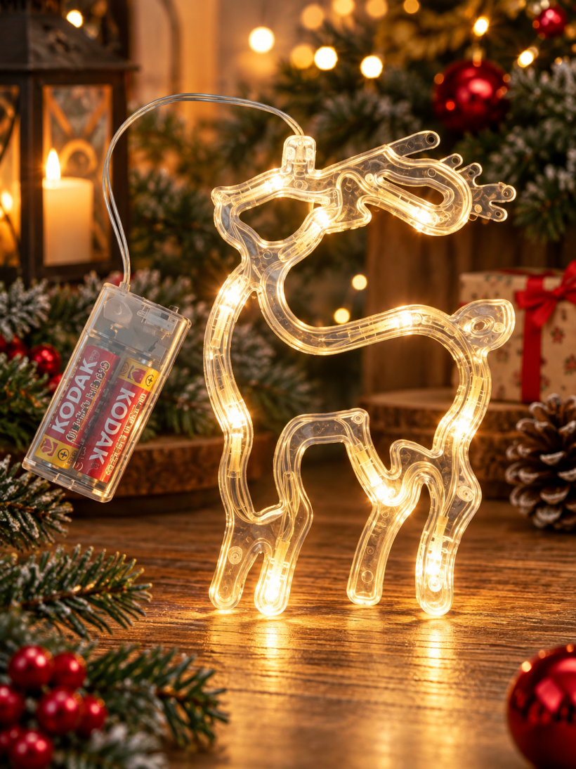 Dekoracja LED świecąca renifer 19 × 13 cm biała ciepła