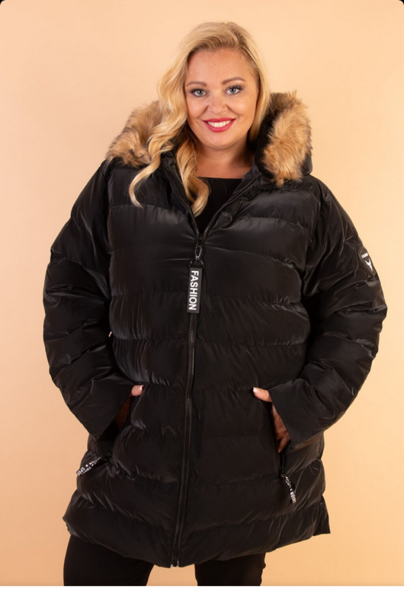 Pikowana kurtka damska zimowa z kapturem Plus Size