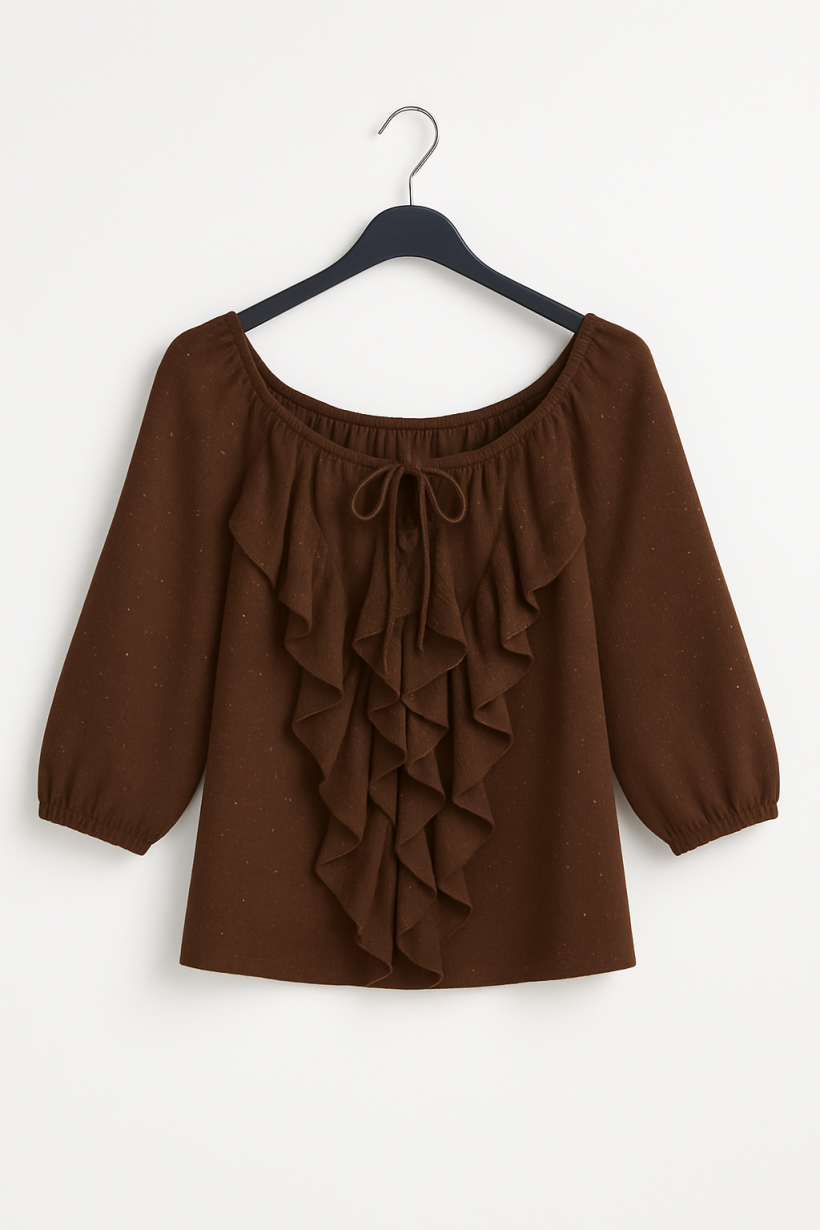 Bluzka żabot czekolada
