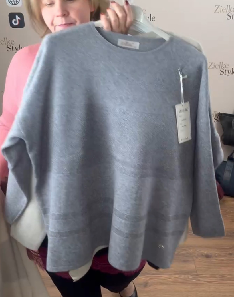 Sweter jednokolorowy, srebrzyste pasy - fan - (m/l, xl/2xl) - 6556 - popiel